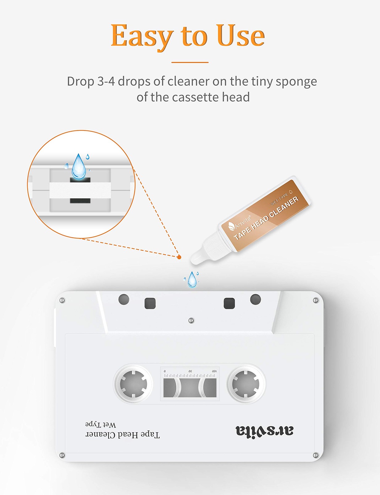 Arsvita Audio Cassette Head Cleaner, Tape Cleaning Kit for 1 pack