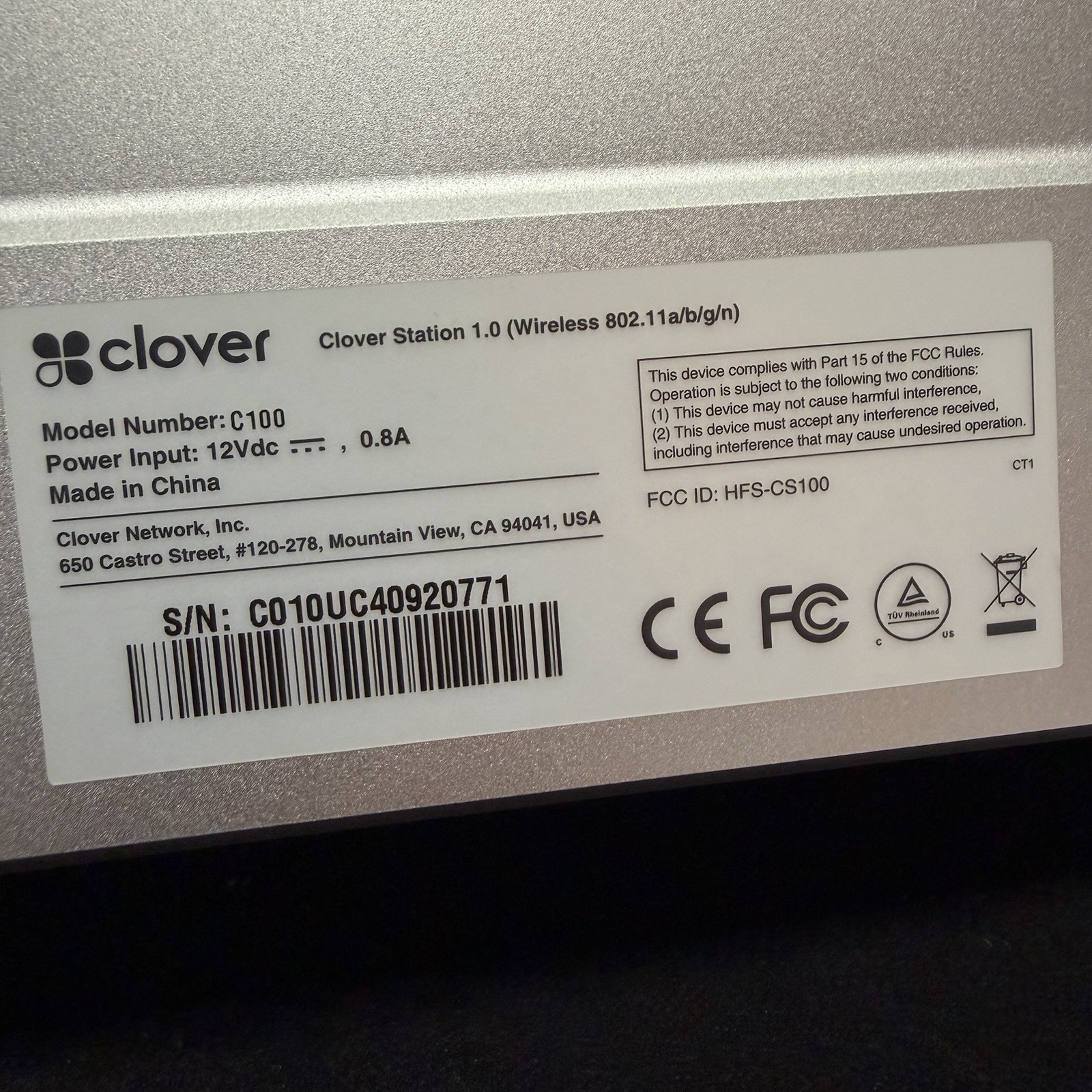Clover Station C100 Point of Sale POS System P100 Printer & Power | Untested