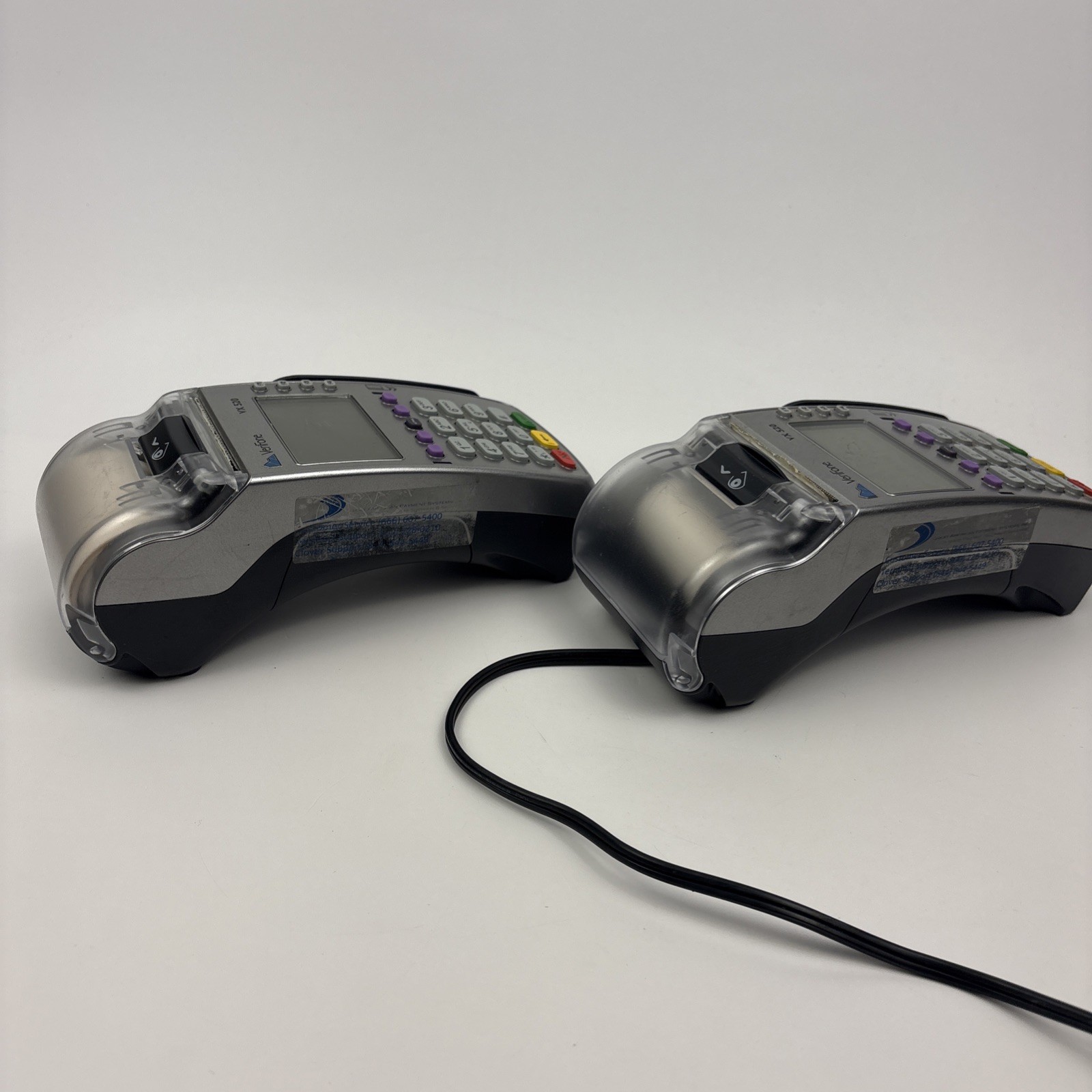 Lot of 2 VeriFone VX520 Credit Card Terminals Parts Repair 1 Tamper 1 No Power