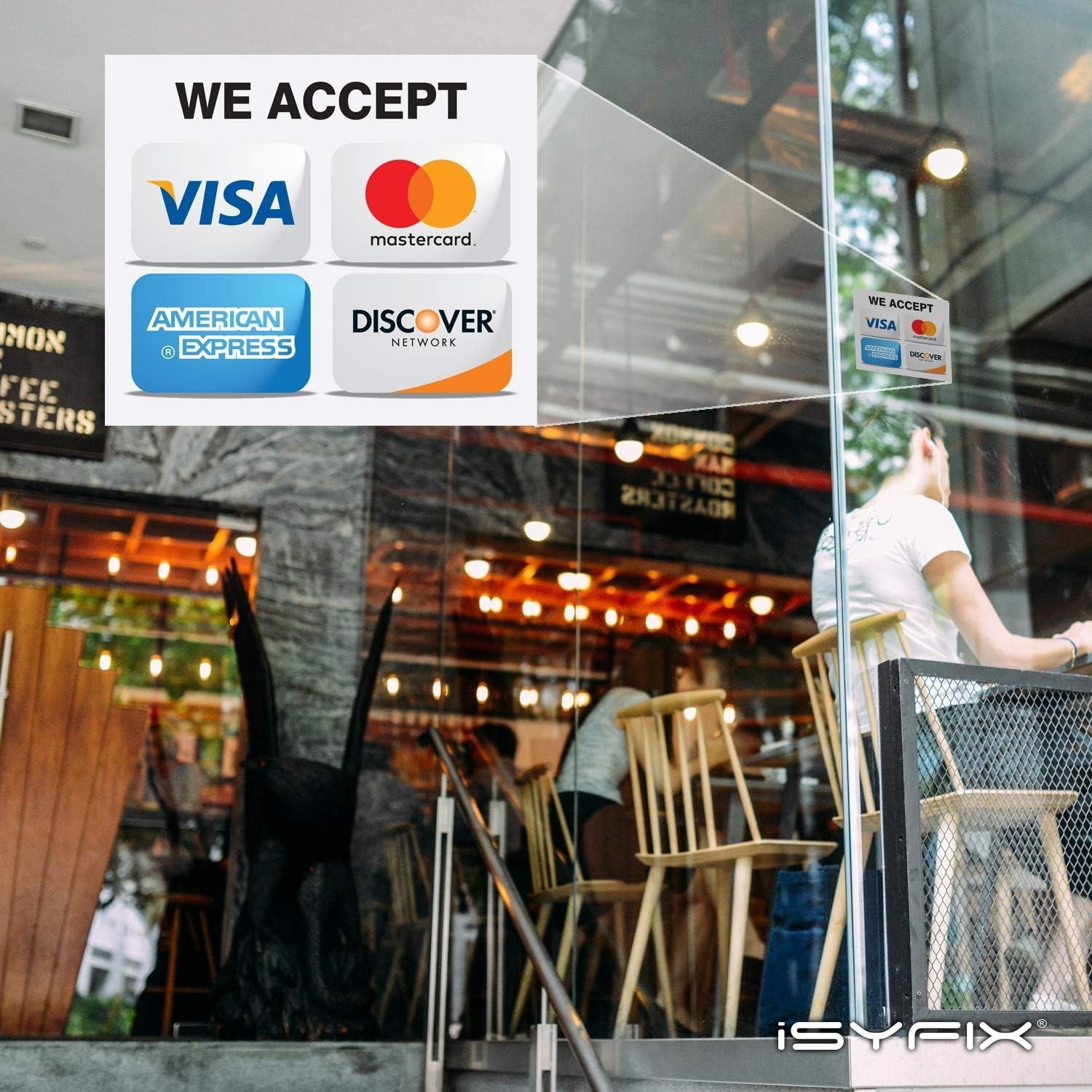 4-Pack Credit Card Sticker Signs – 7×6 Inch, UV Resistant Vinyl for Businesses
