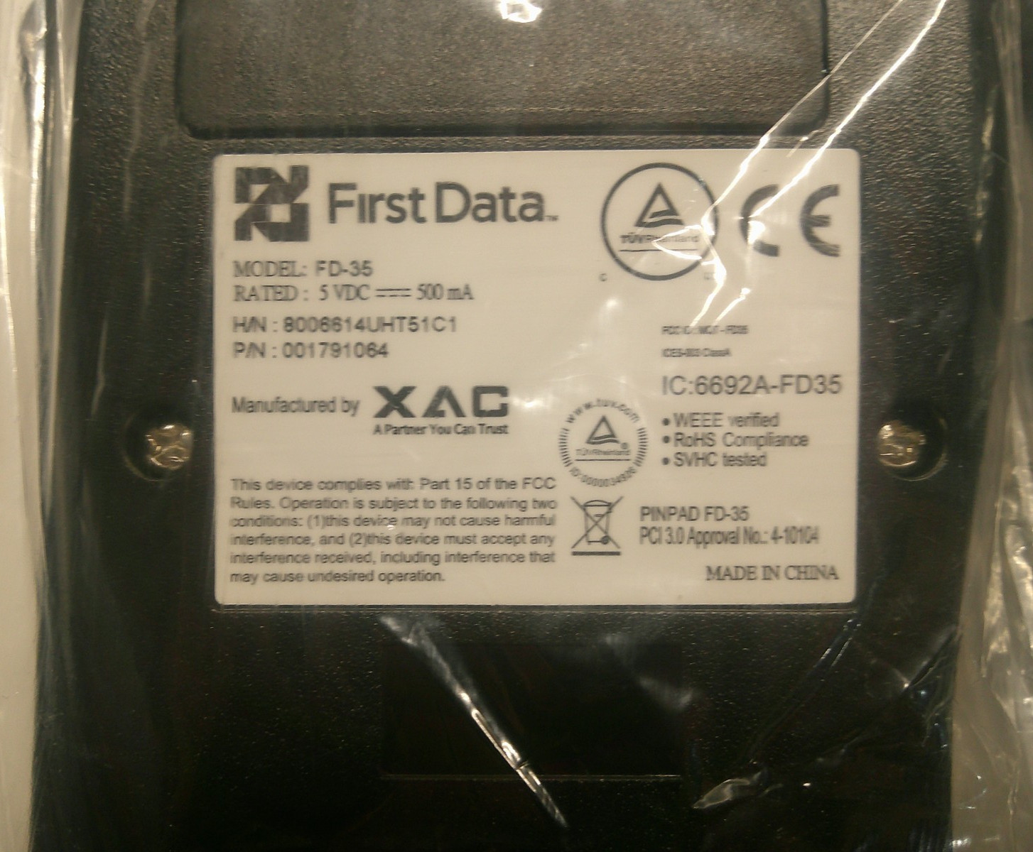 First Data FD-35 Pin Pad Credit Card Reader