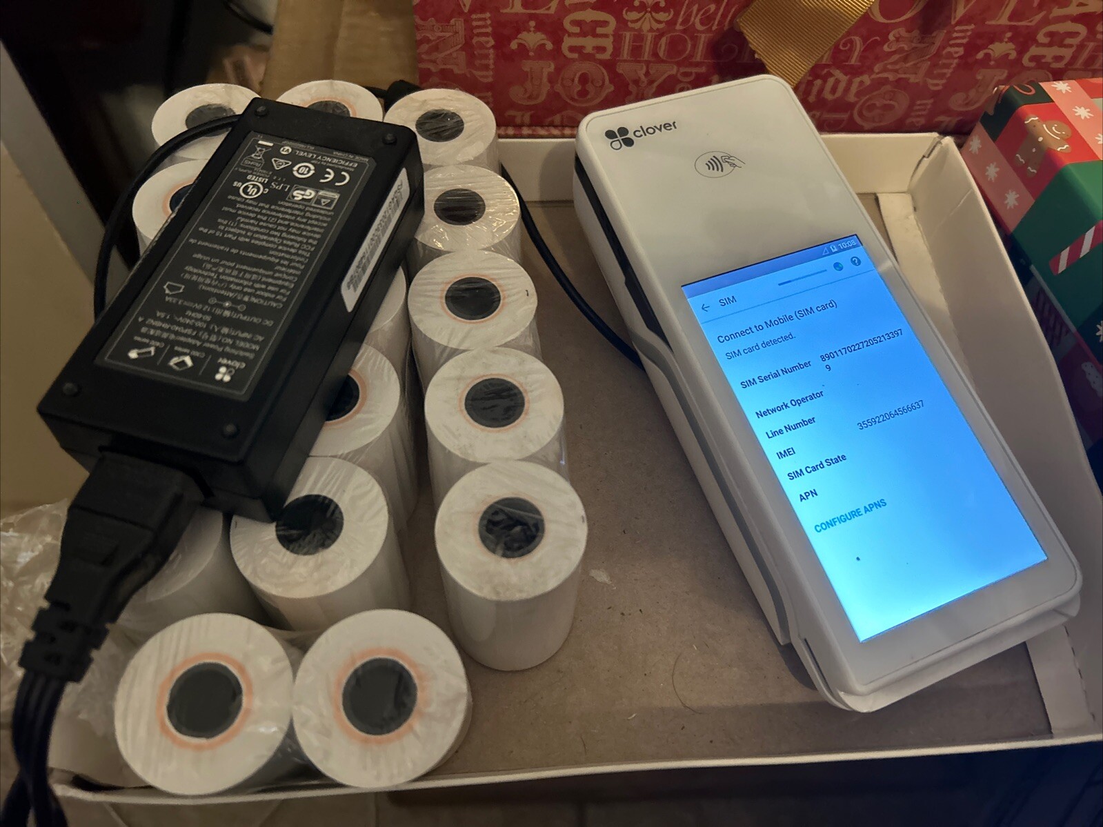Clover K400 Flex POS Terminal with Charging Cradle, Power Adapter, 17 Receipts