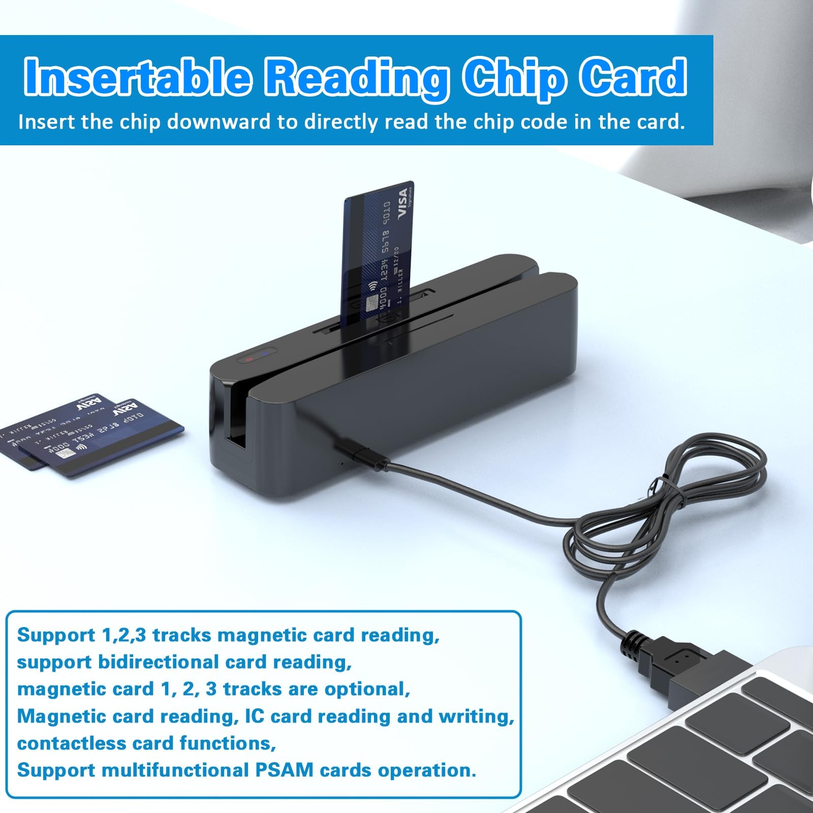 Symcode Multi-Function Magnetic Card Reader Credit Card Reader Memory Chip Card