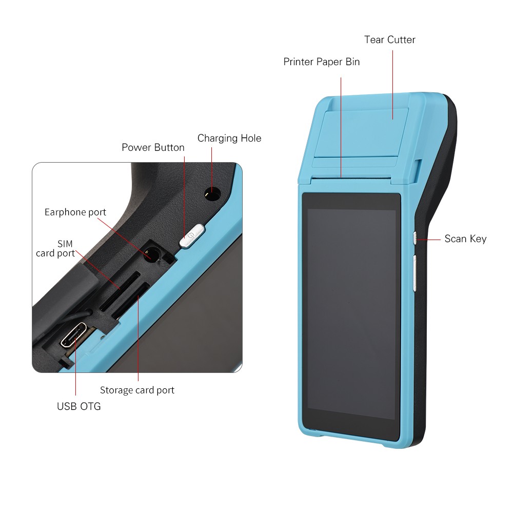 2-All In One Handheld PDA Printer Smart POS Terminal Wireless Portable Printers