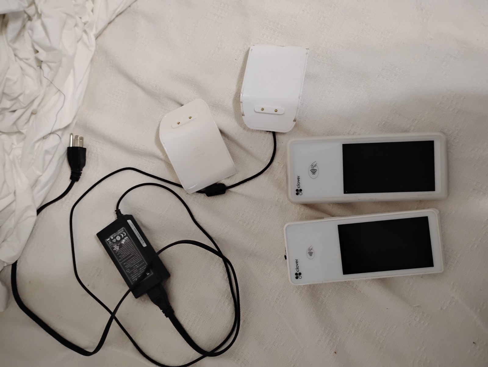 Clover Flex POS Credit Card Terminals Lot of 2 w/ Chargers & Charging Docks