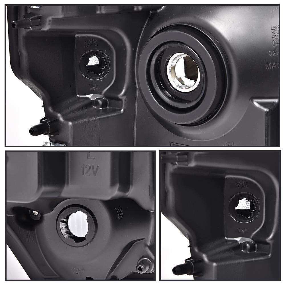 Headlights Pair for Ford F150 2009-2014 Smoky Lens Black Housing Clear Reflector