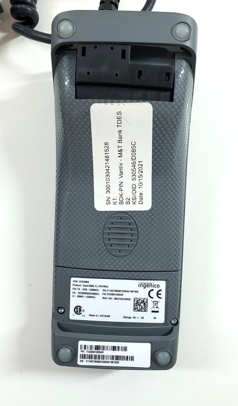 Ingenico Desk 3500 Ethernet Terminal Credit Card Reader