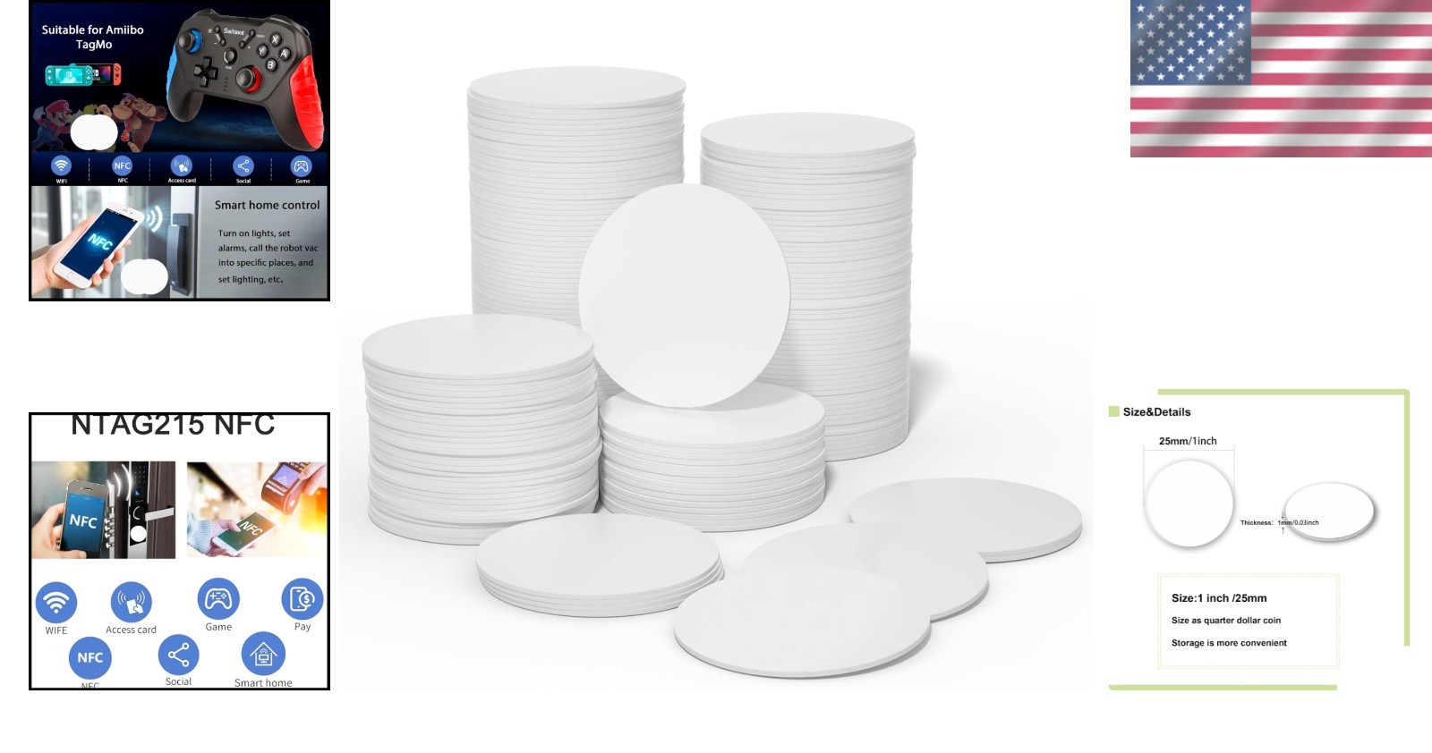 10Pcs NTAG215 NFC Tags – Customizable White Coin Cards for Android Devices
