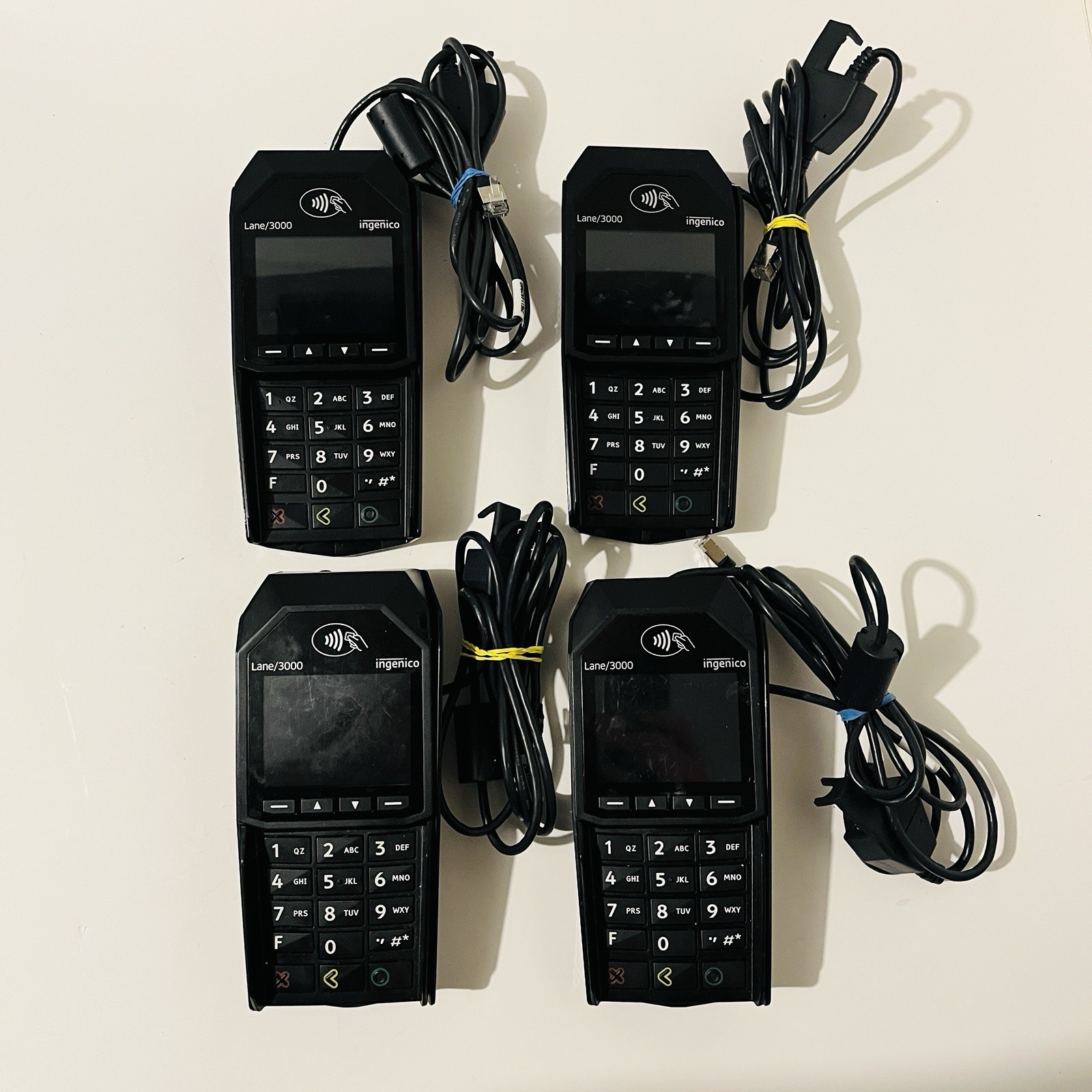 Lot of 4 Ingenico Lane/3000 Credit Card Reader Terminals Tested No Power Supply
