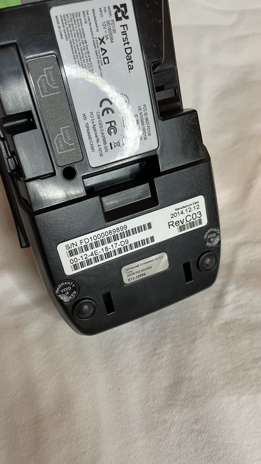 First Data FD130 Card Reader Machine (Win.embedded CE 6.0) No power cord.