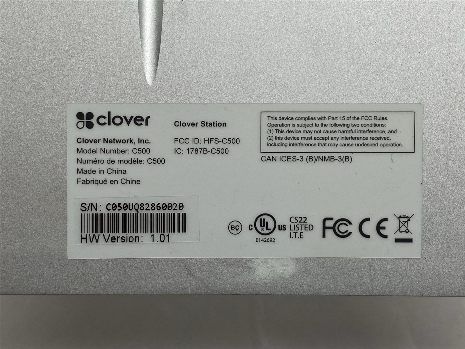 Clover Station C500 POS Point of Sale System w/ Printer P550 + H500 Hub + AC PS