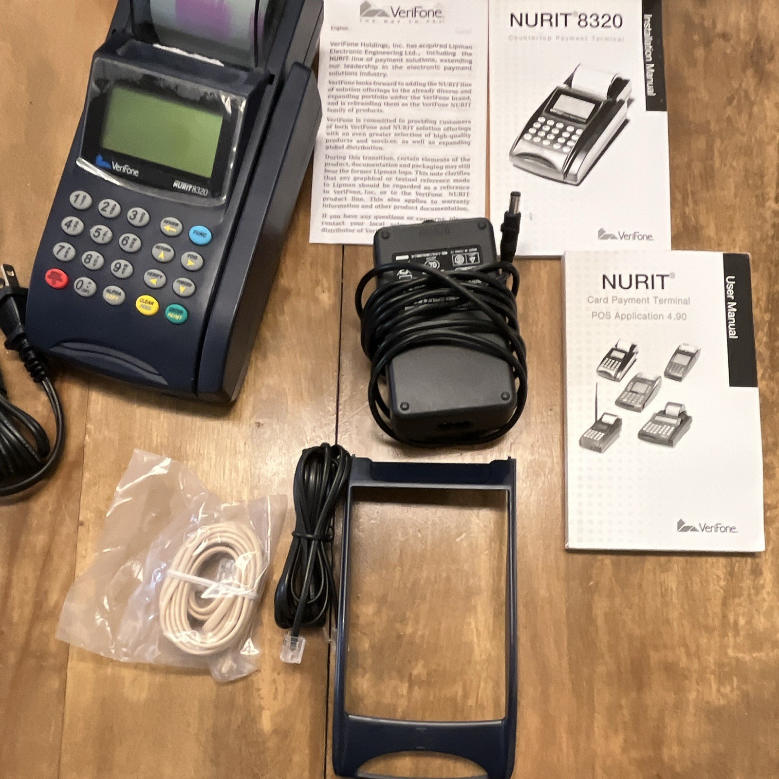 NURIT 8320 Wired POS Credit Card Terminal w/ Manuals Cables Power Adapter Box