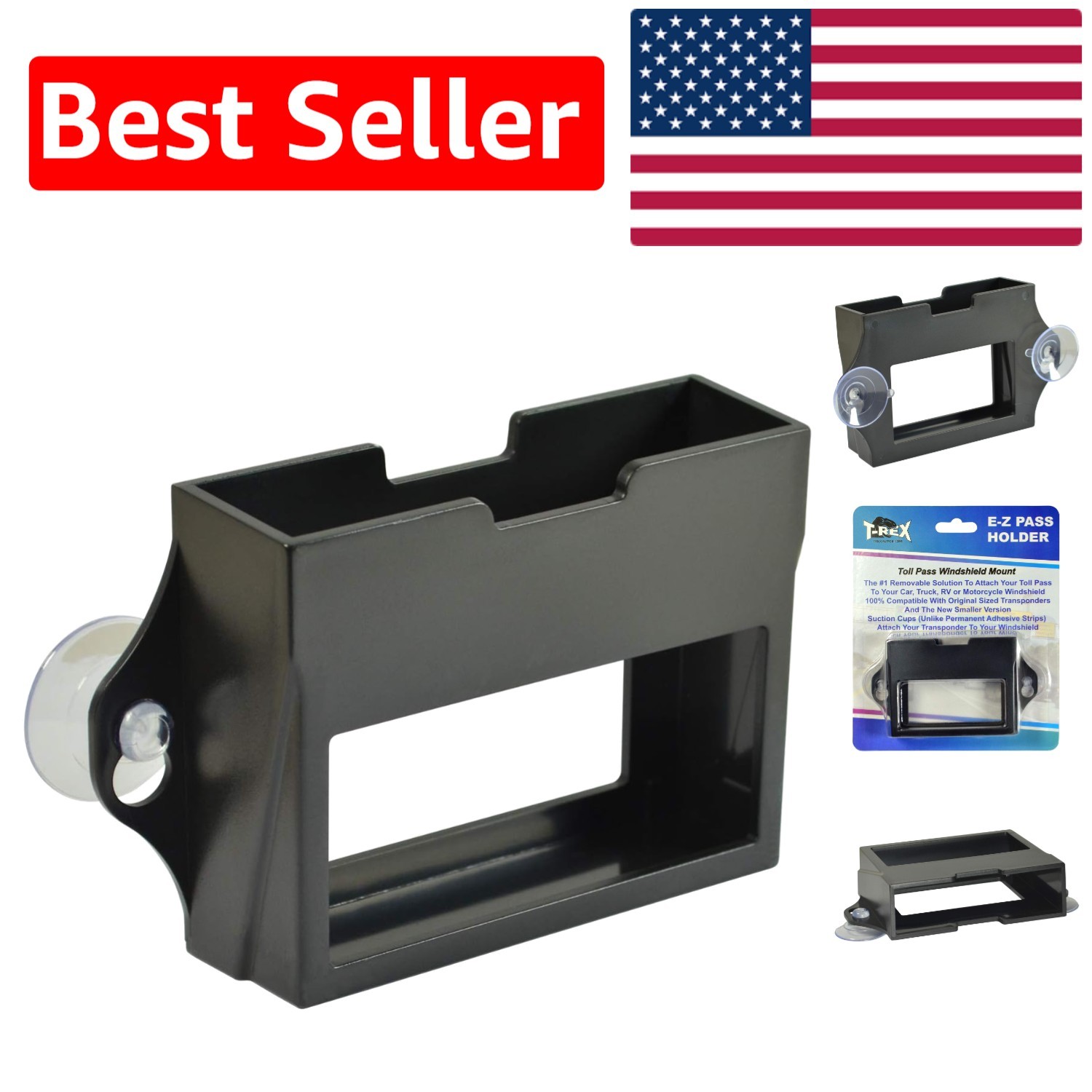 Lightweight Black EZ Pass Holder with Suction Cups – Secure & Easy to Install
