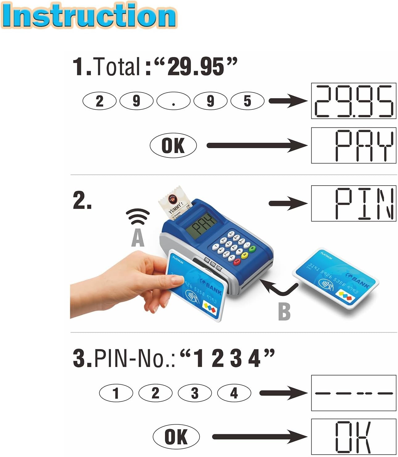Payment Terminal Toys, Point of Sale Terminal with Light and Sound, Cash Regi…