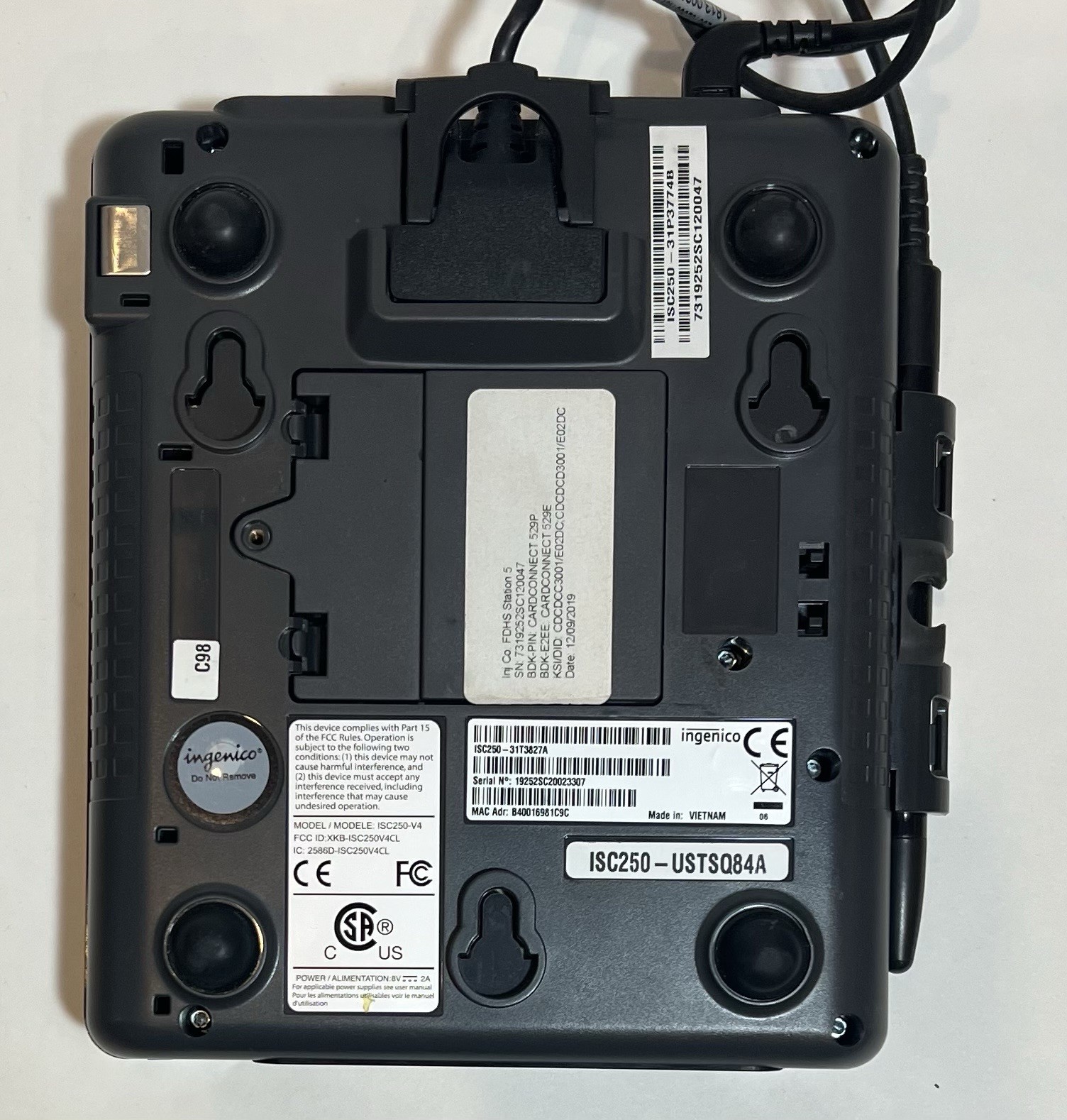 Ingenico ISC TOUCH 250-V4 Smart Credit Card Reader (No Power Cables Included)