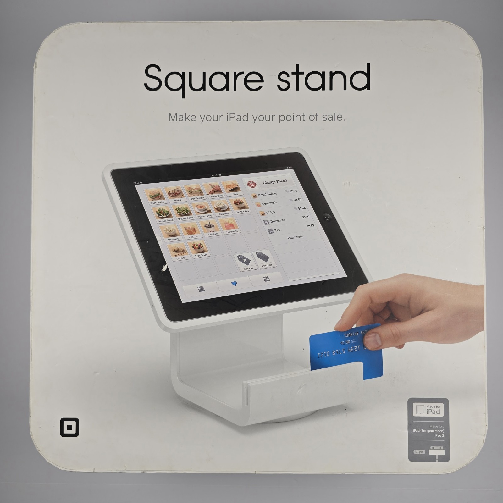Square Stand Point of Sale POS For iPad 2 3rd Gen 30-Pin Connector White Used