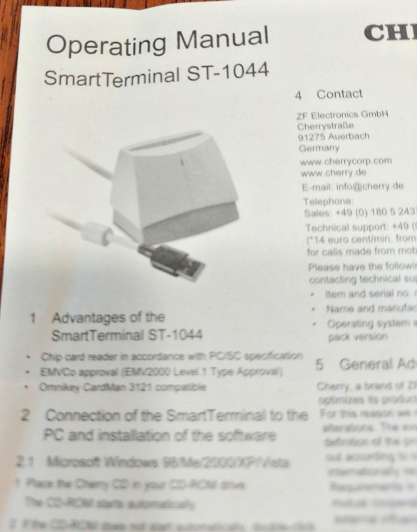 Cherry ST-1044UB USB Smart Card Reader NEW IN BOX with Instructions