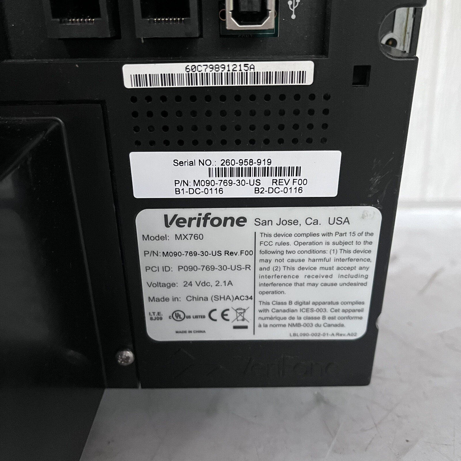 Verifone MX760 Card Reader Payment Terminal M090-769-30-US Sold As Is