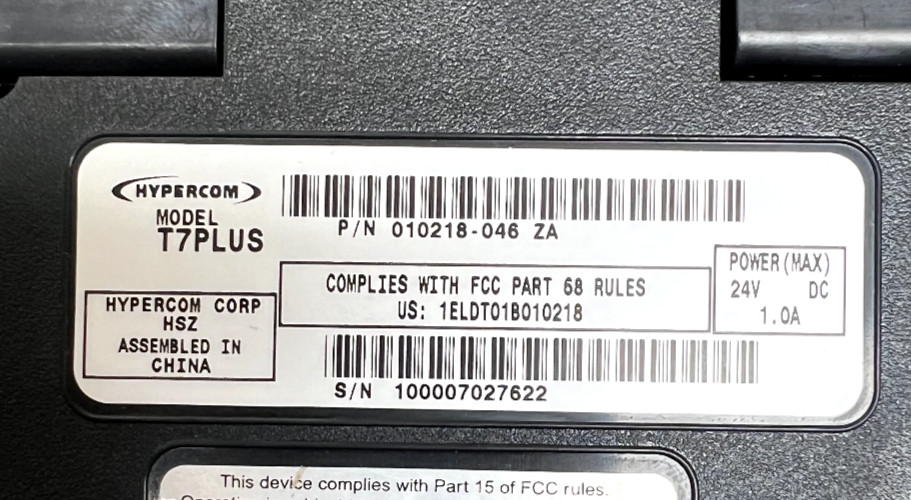 Hypercom T7Plus POS Credit Card Terminal with Power Supply Instructions and Box