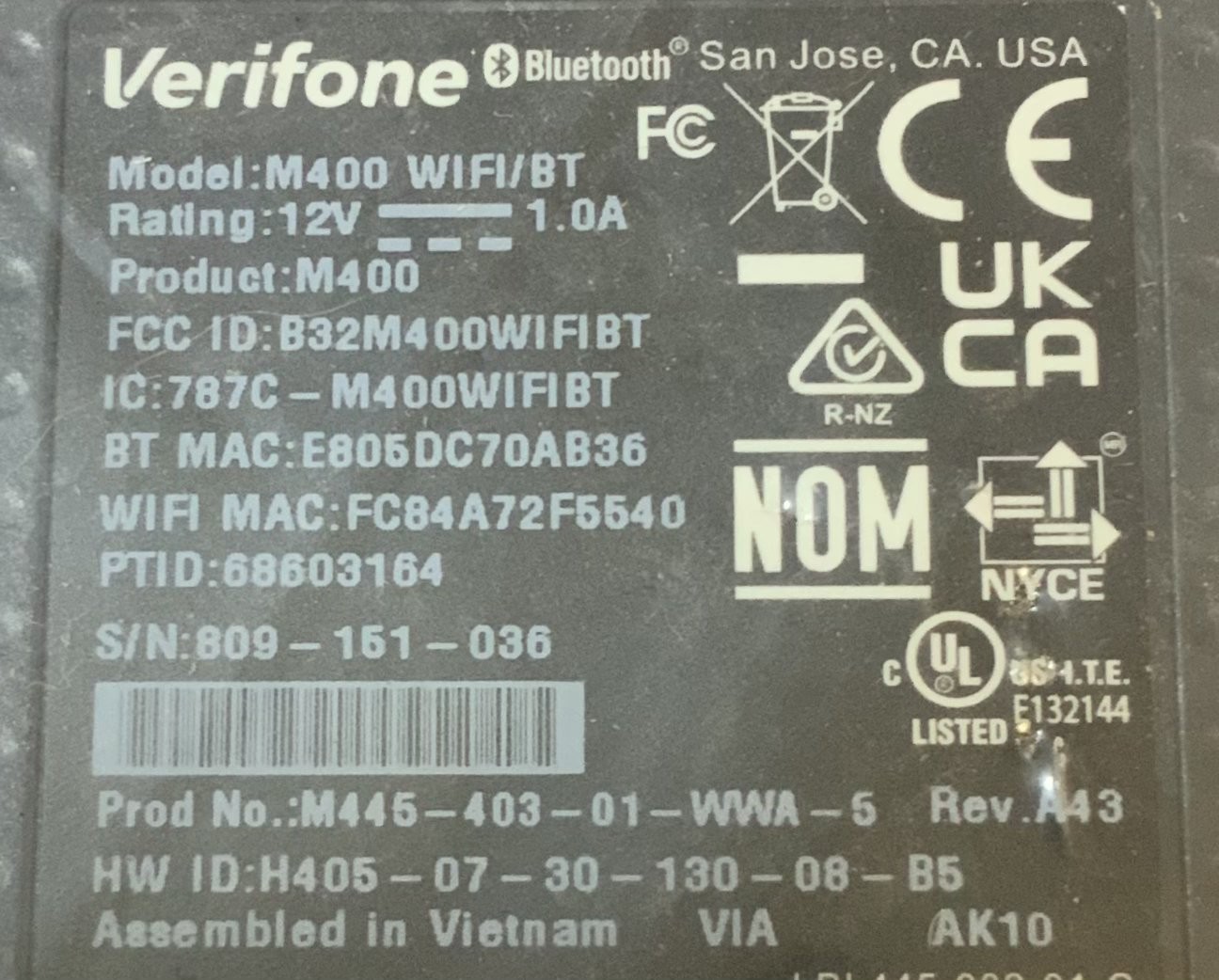 (Lot of 2) Verifone M400 WIFI/BT Bluetooth Credit Card Payment Terminal “H1D”