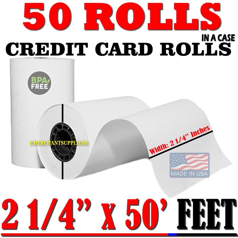 vx520 PAPER 2 1/4 x 50′ 50 CREDIT CARD ROLLS – 2 DAY EXPRESS free SHIPPING