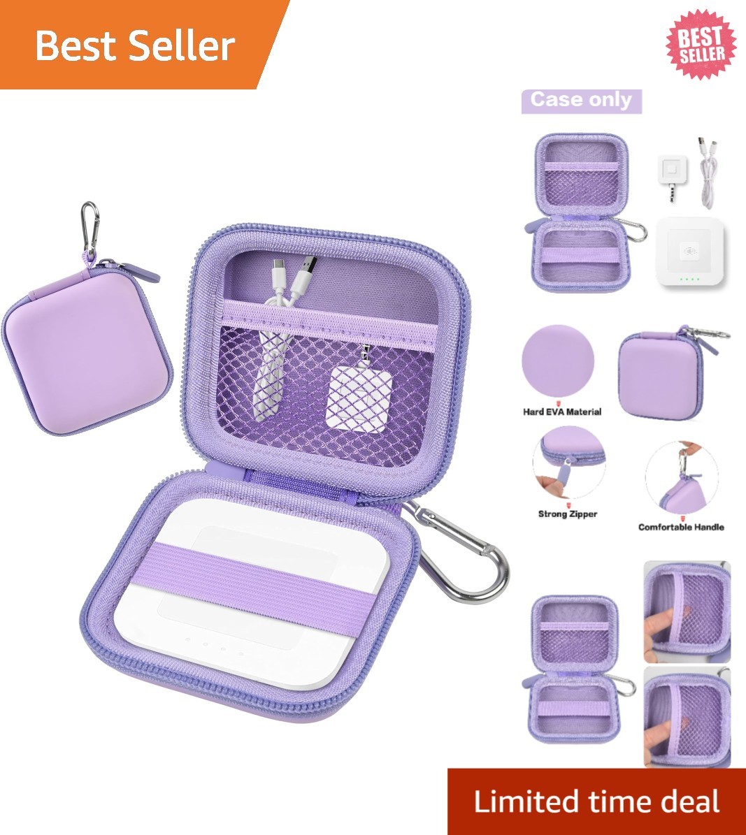 Durable Purple Card Reader Case with Carabiner for Square EMV Payment Solutions