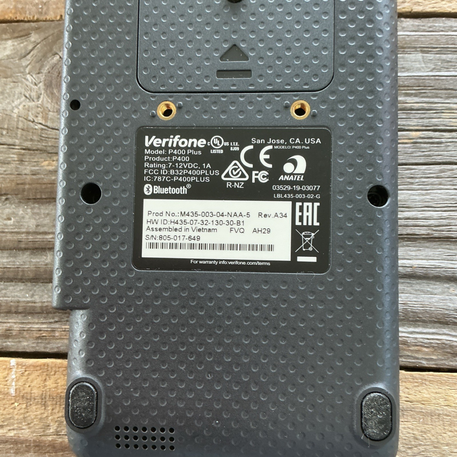 Verifone P400 Plus Bluetooth Credit Card Terminal M435-003-04-NAA-5