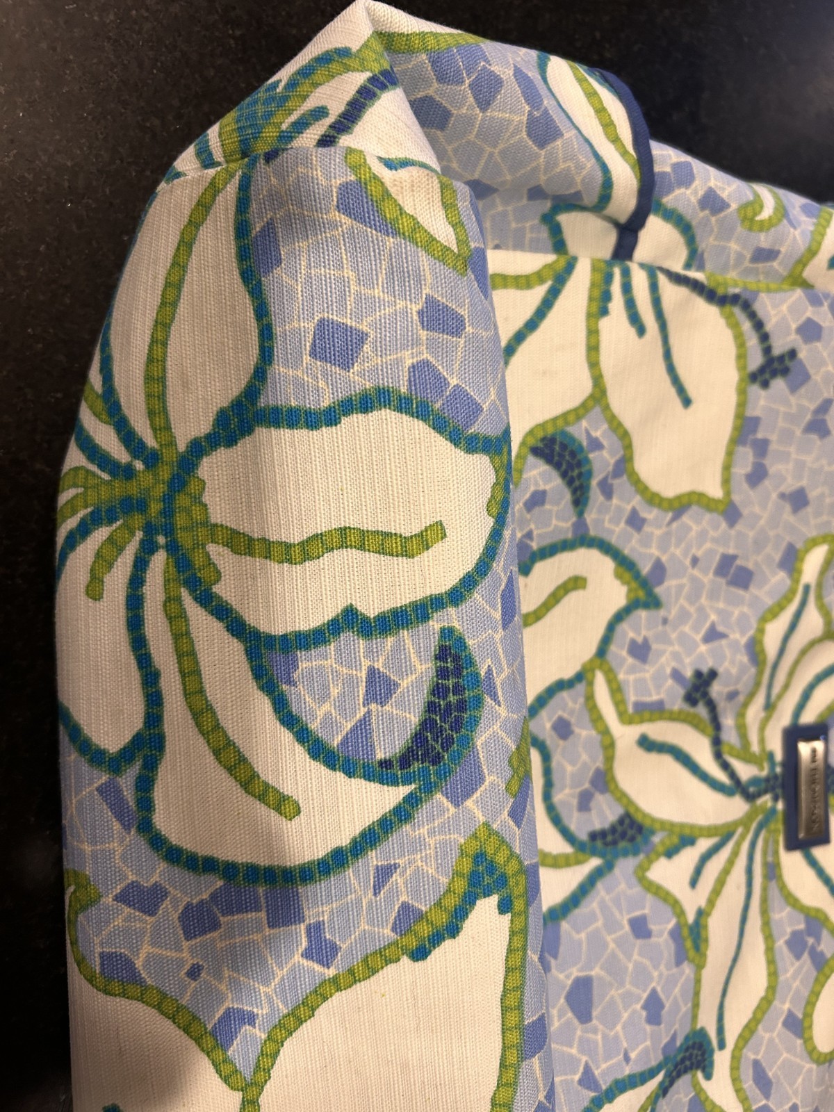 Jim Thompson canvas beach bag- blue mosaic, water resistant
