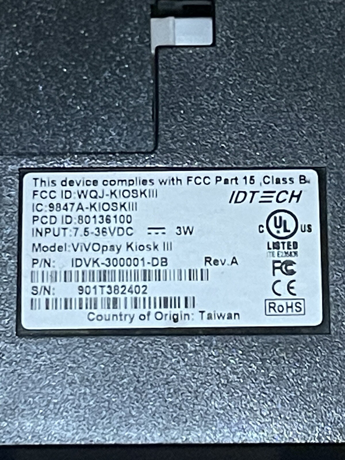 Diebold ID TECH ViVOpay Kiosk III USB CCR MAIN CONTROL UNIT IDVK300001DB
