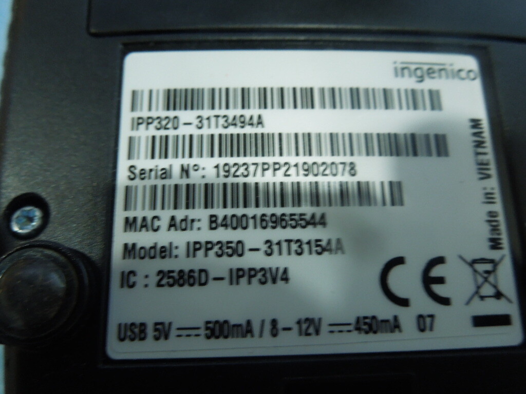 Ingenico: IPP350-317T3154A Credit Card Terminal with Guard. IPP320-31T3494A
