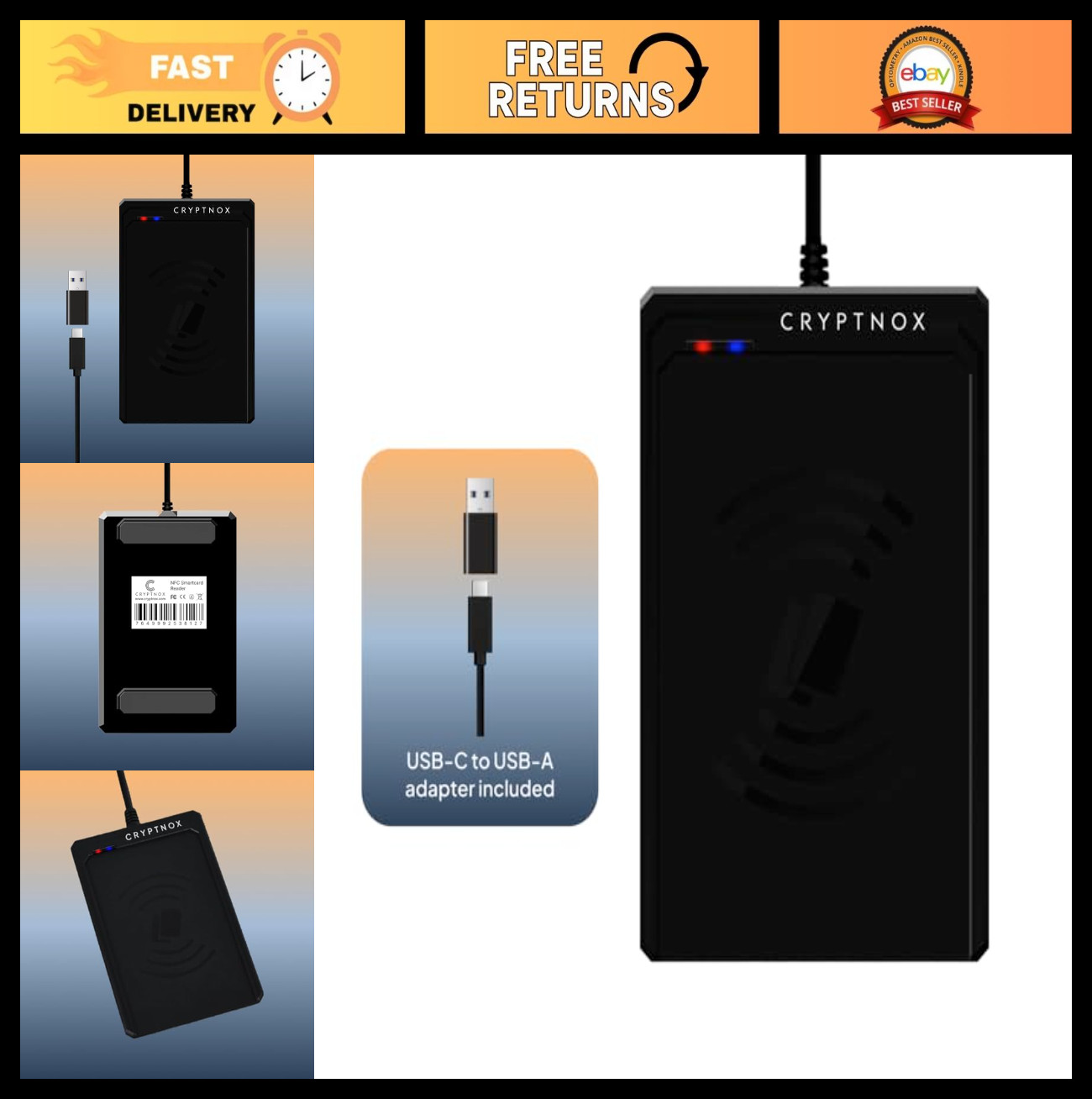 Contactless NFC Smart Card Reader – USB Type-C & Type-A, ISO 14443, Mifare Compl