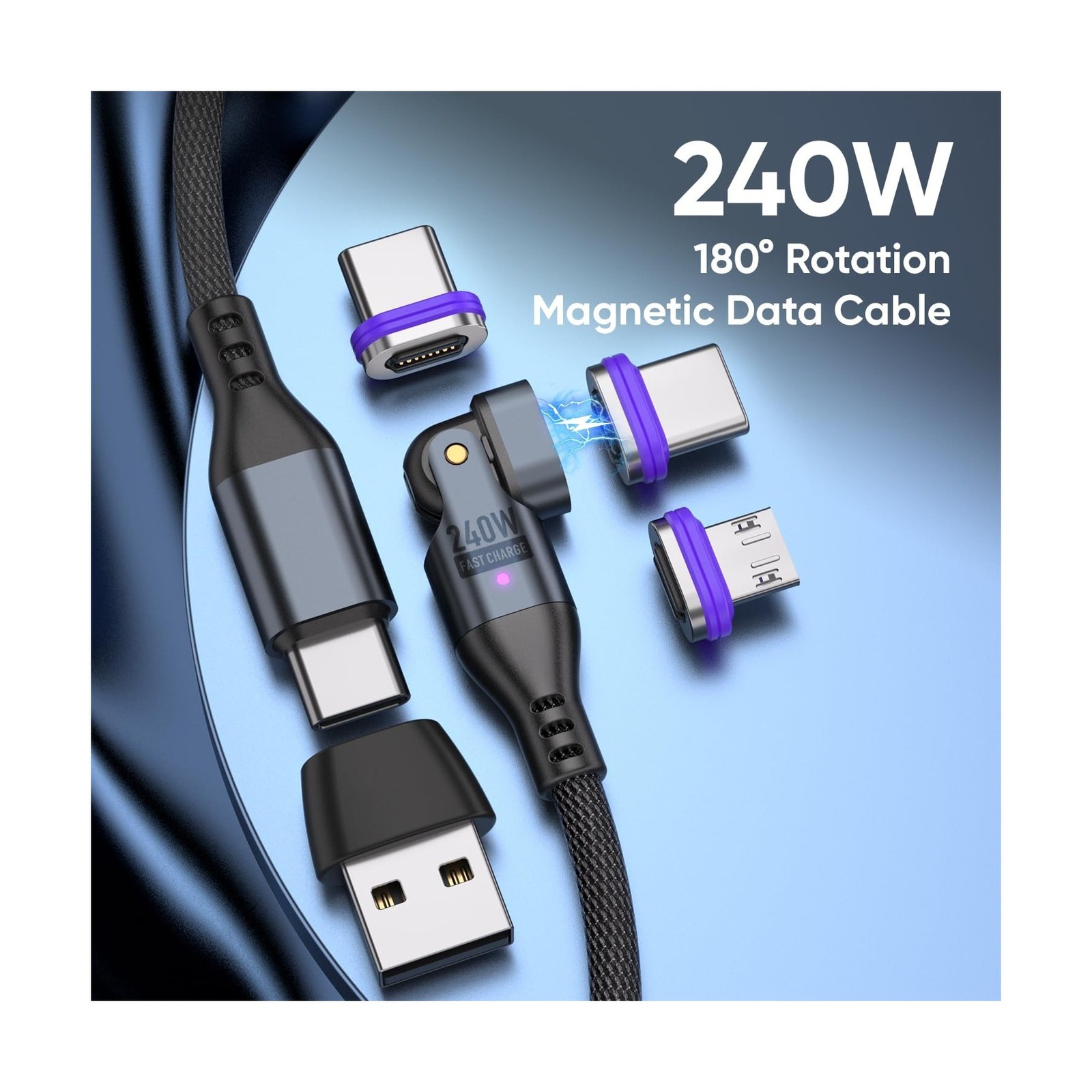 240W Magnetic Charging Cable ，180°Rotating USBC to USB C Magnet… U