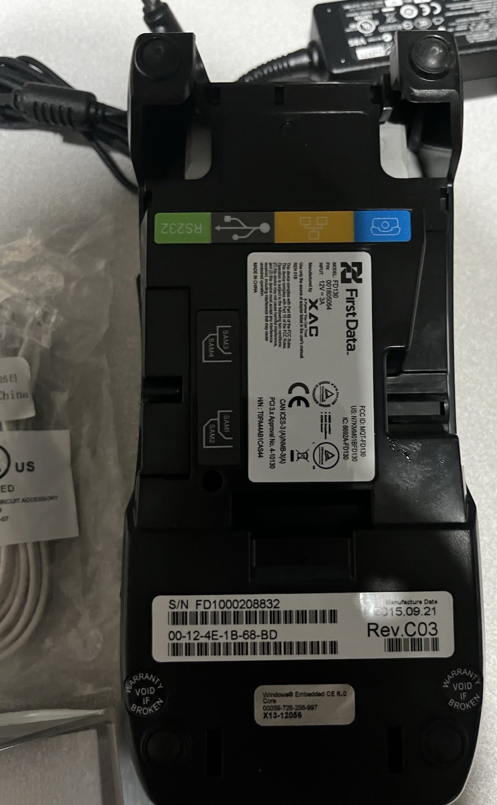 New No Box First Data FD130 Credit Card Machine Duo Method w/Power Supply, Paper