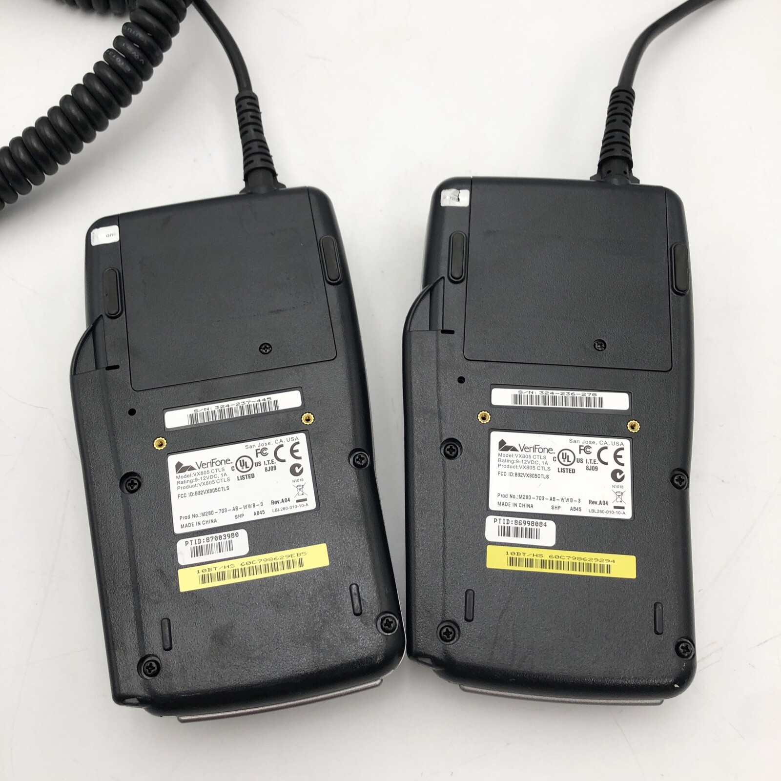 LOT OF 2 Verifone VX805 CTLS Credit Card Terminal Machines w/8 Pin Cord READ C