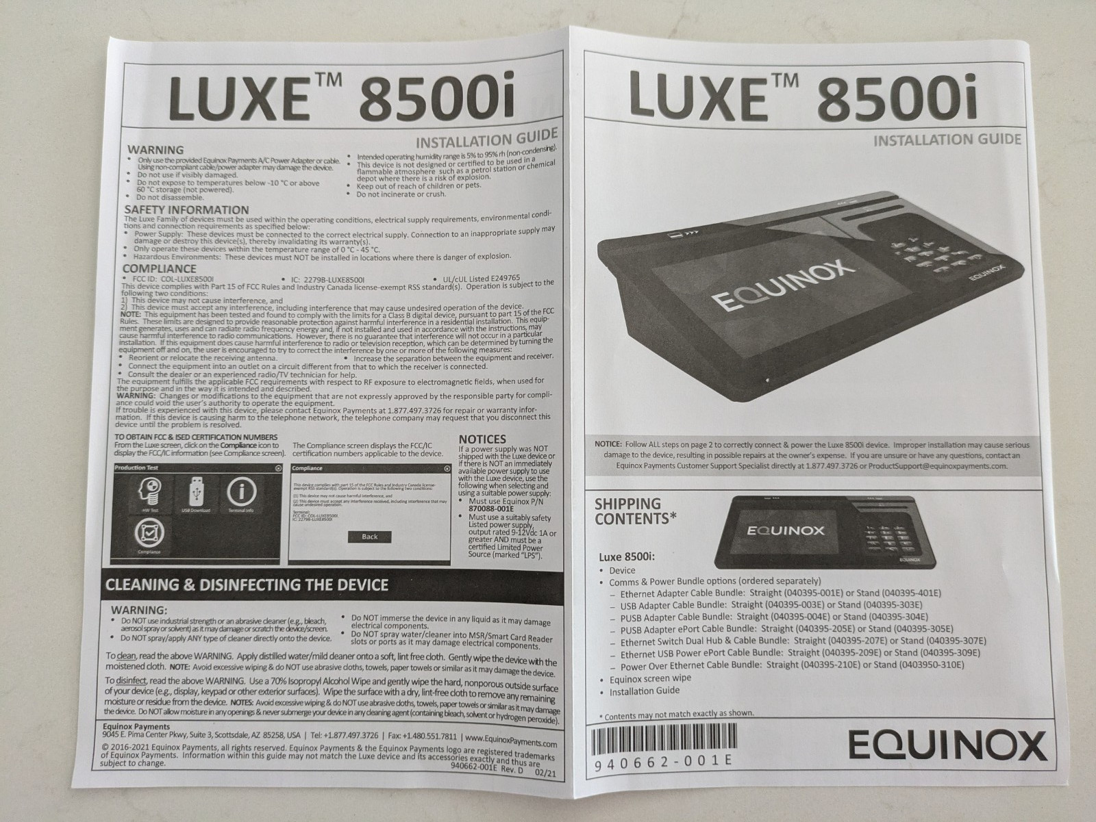 NEW! Equinox Luxe 8500i High Definition LCD Touchscreen Terminal (w/cables)