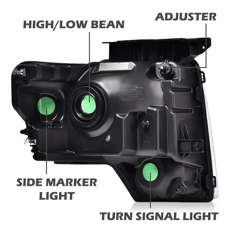 Headlights Pair for Ford F150 2009-2014 Smoky Lens Black Housing Clear Reflector
