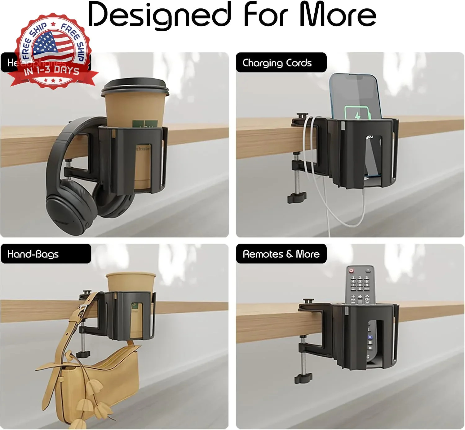 Original Large Desk Cup Holder Clamp | Anti-Spill Mount, Multi-Directional Drink