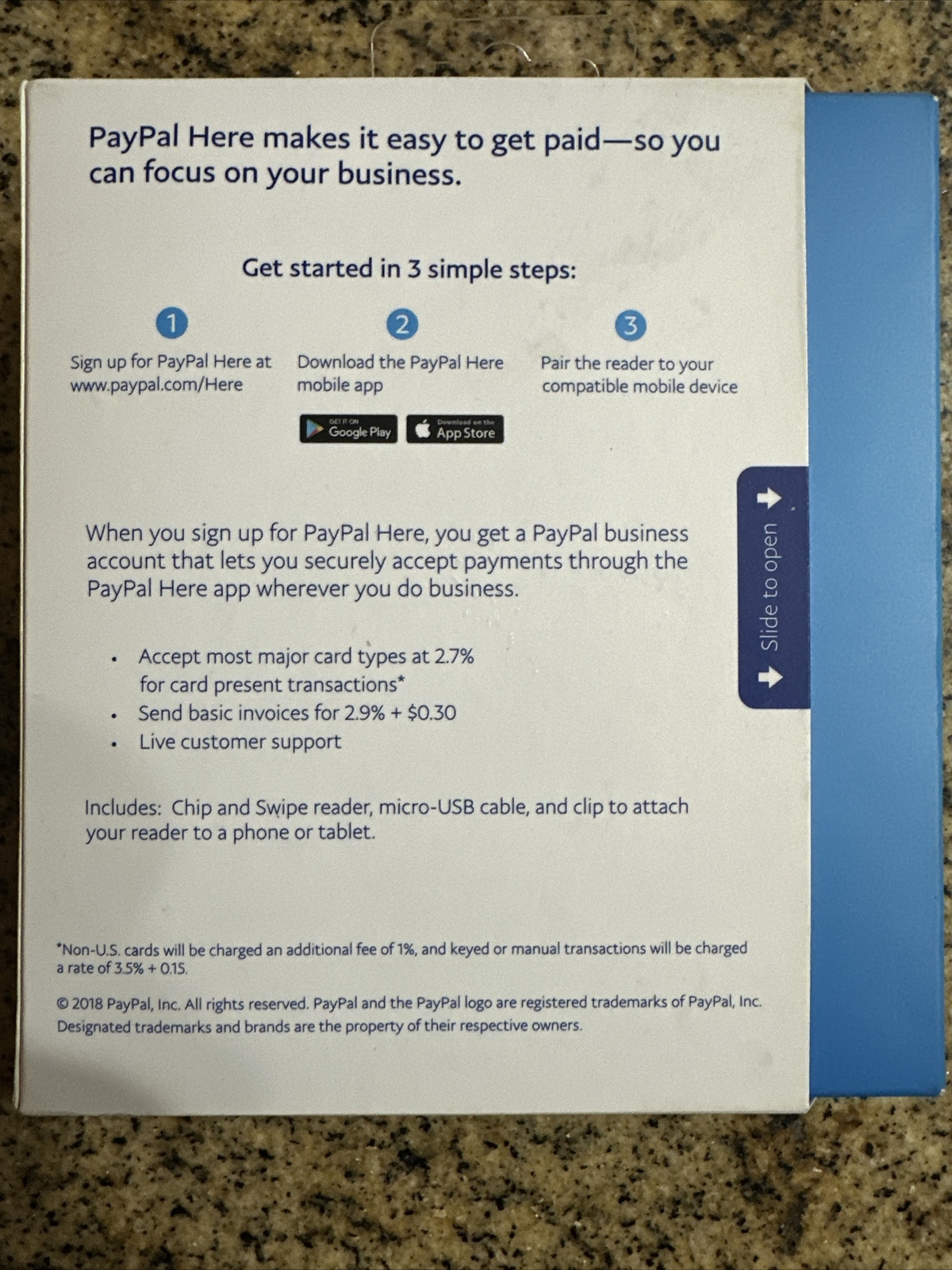PayPal Here Chip and Card Swipe Reader Credit & Debit Cards Mobile New!