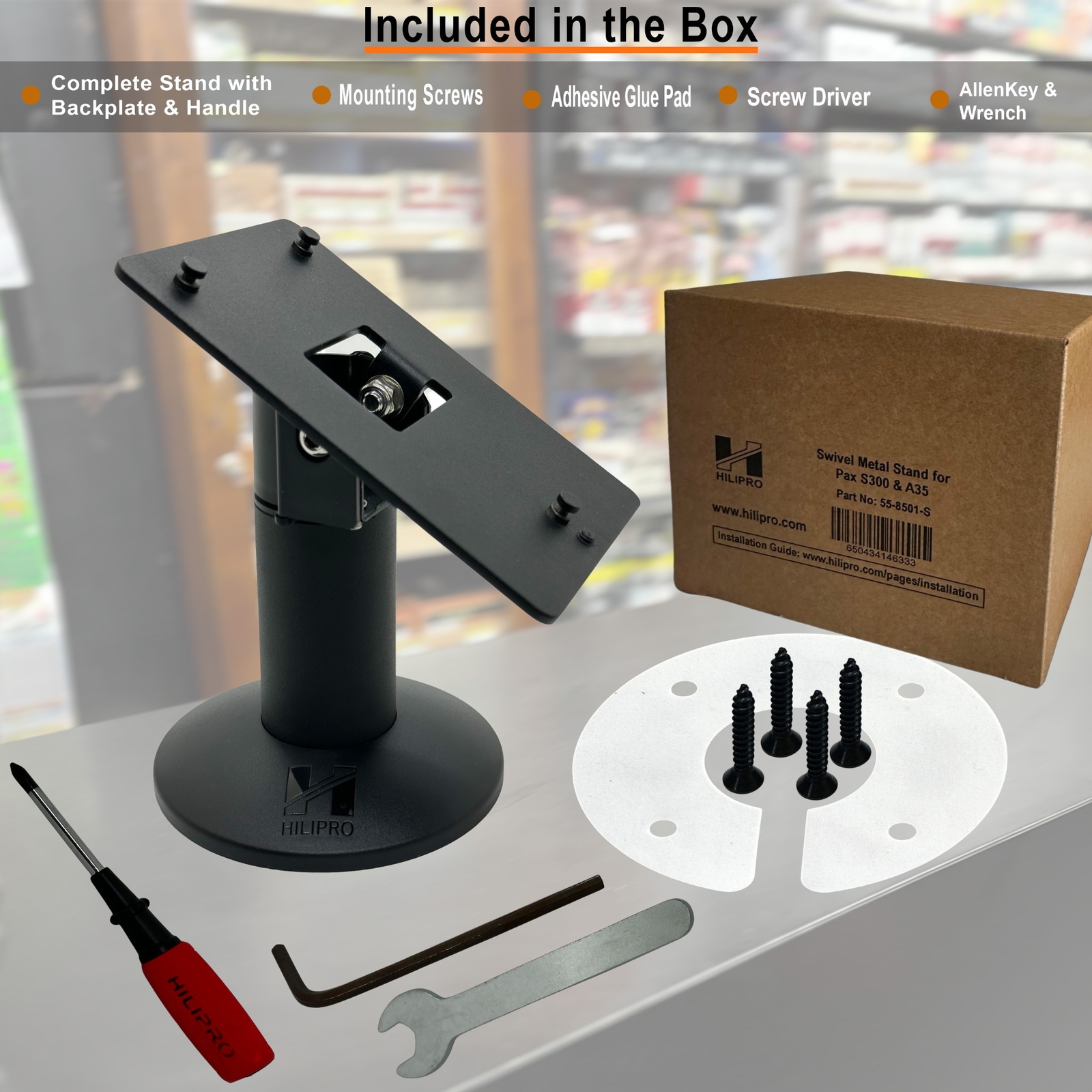 Hilipro Stand for Verifone MX915 – Sturdy Metal – 4.7″ Tall – Swivel and Tilts