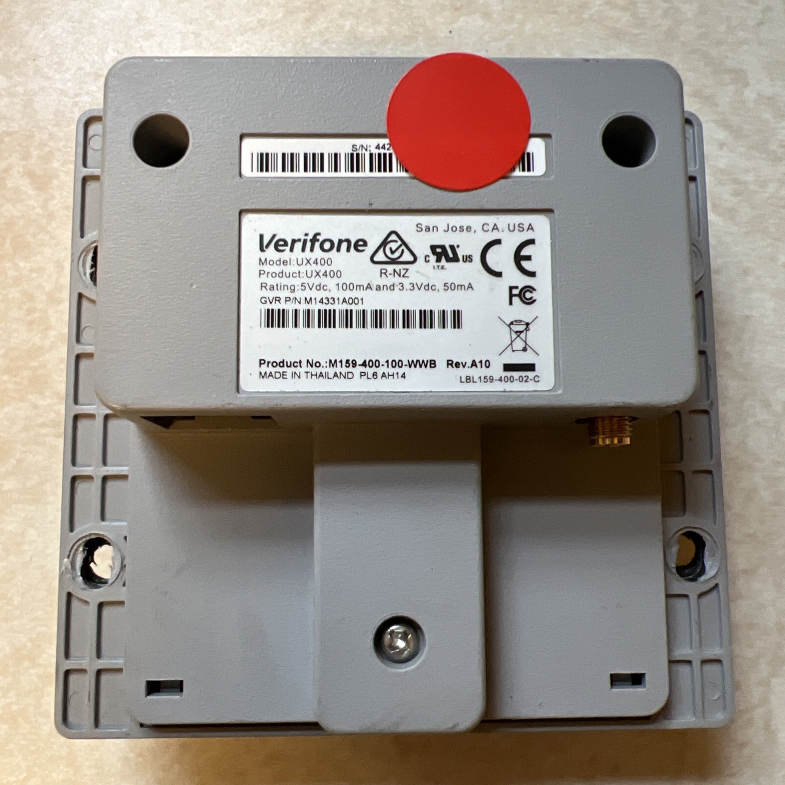 Verifone Contactless Tap Card Reader UX400 M159-400-100-WWB Rev A10 UNTESTED