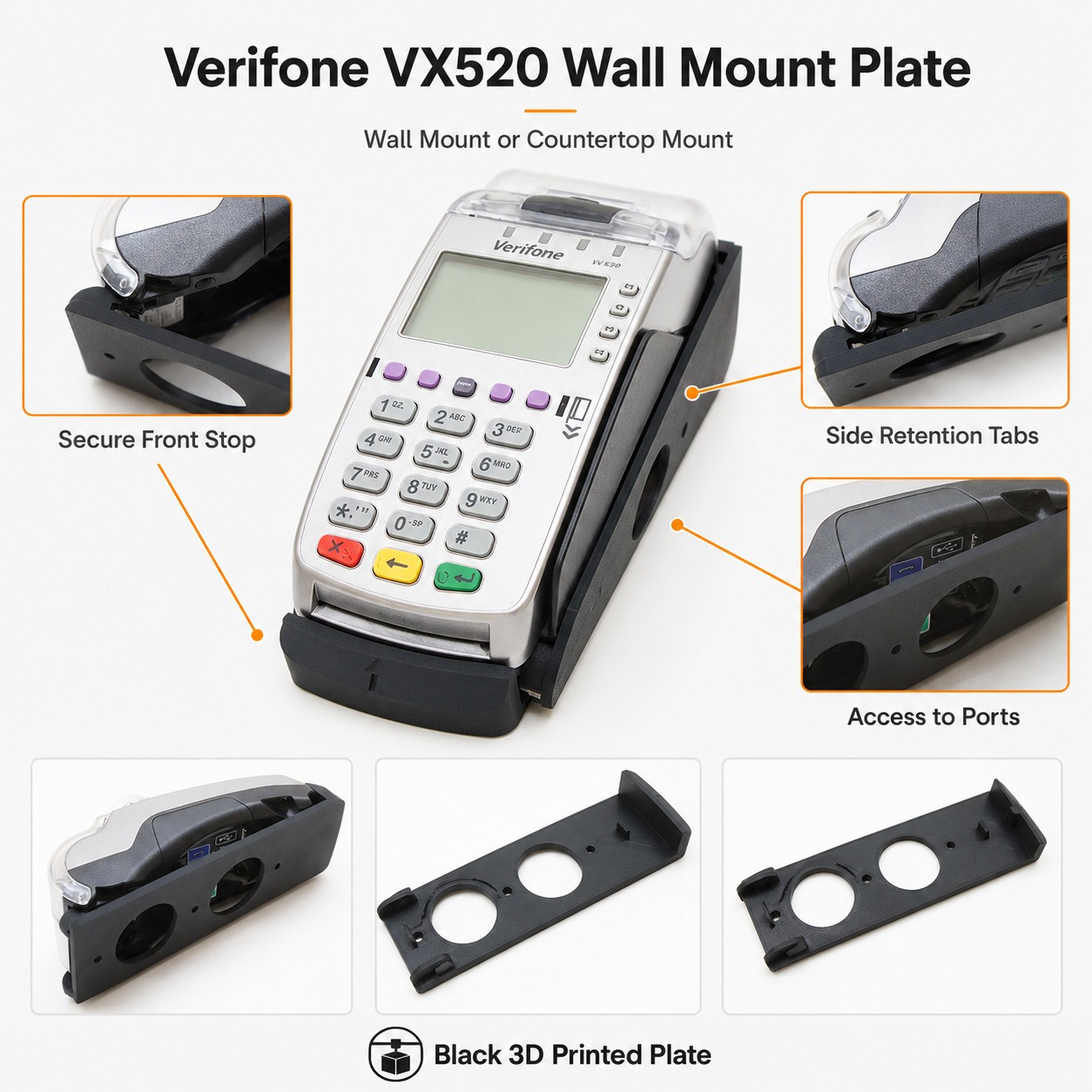 Angled Desk Stand Kiosk Mount for Verifone VX520 Reader, Wall Mount Secure Plate