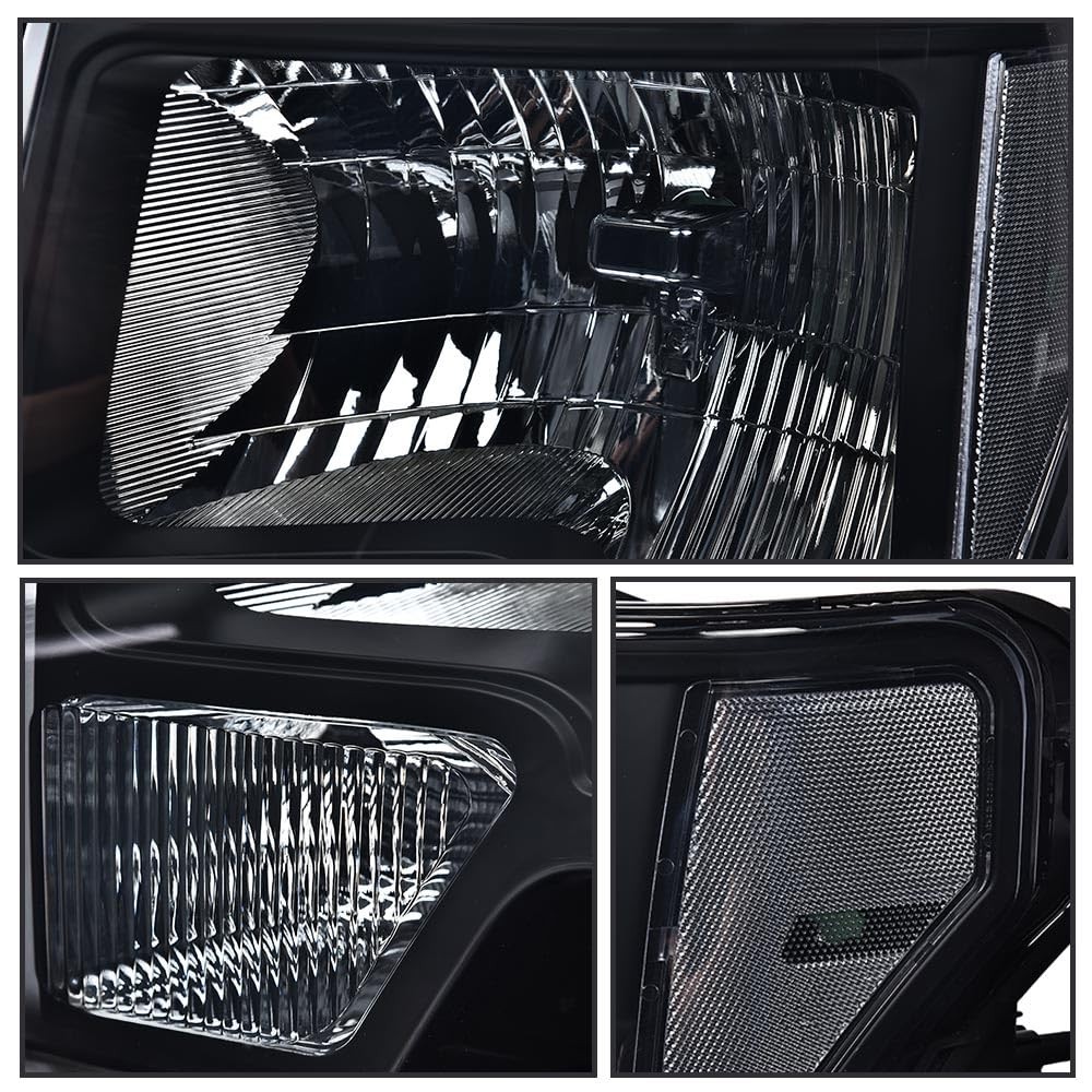 Headlights Pair for Ford F150 2009-2014 Smoky Lens Black Housing Clear Reflector