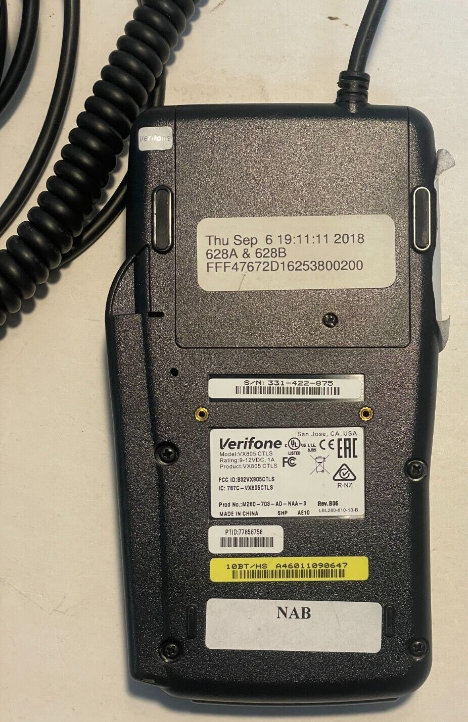Verifone VX-805 Pin Pad Card Reader 160mb Keypad w/ Power Cable