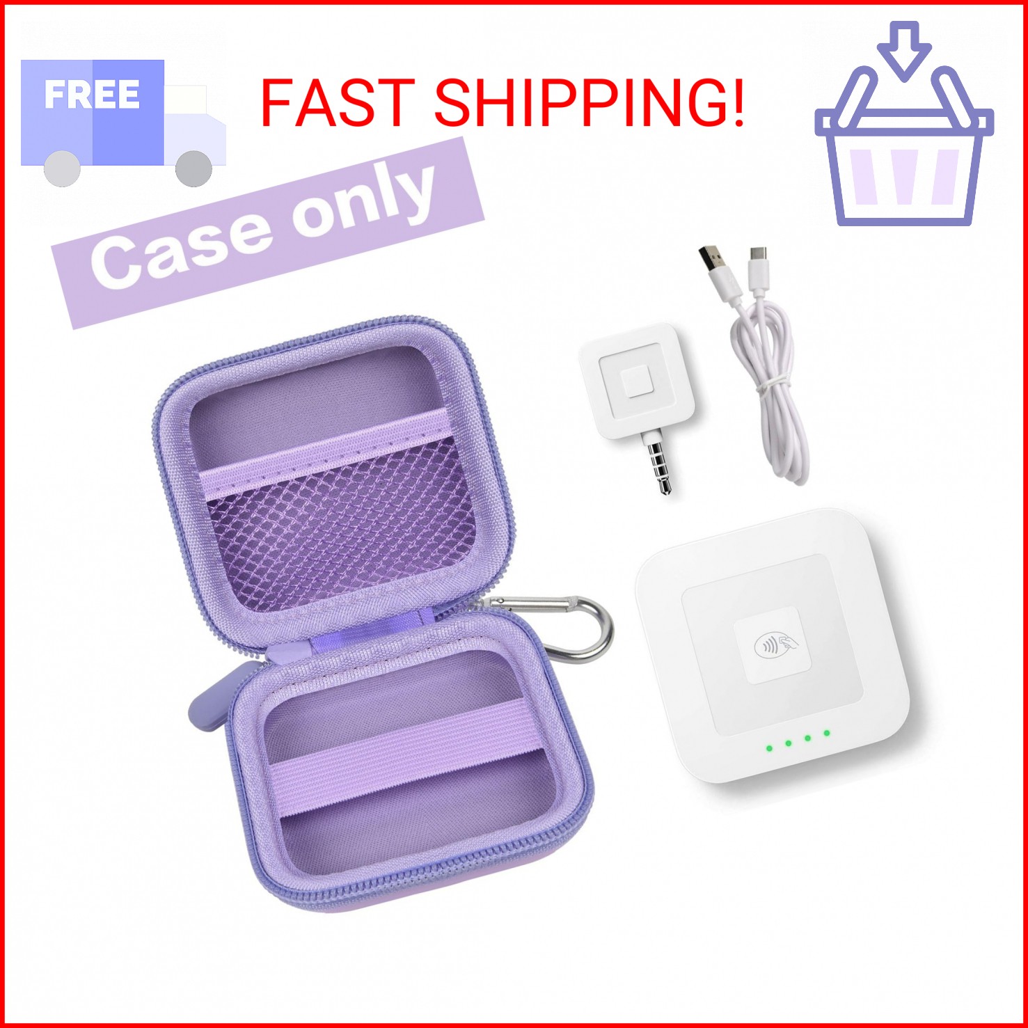 Square A-SKU-0485 Contactless and Chip Card Reader Case – Hard Carrying Bag Hold