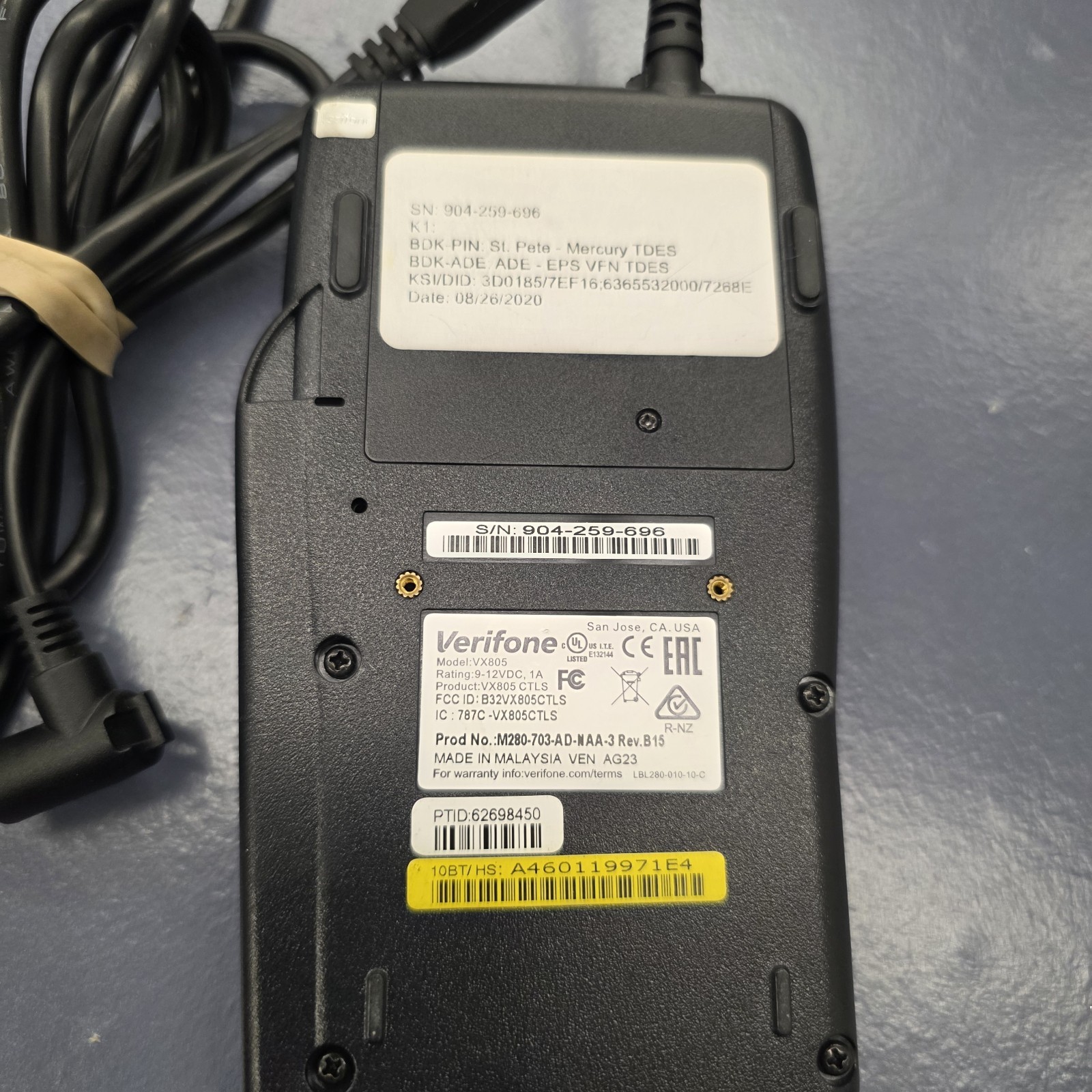 Verifone VX805 CTLS Credit Card Terminal Machine with Internet Cord Tested