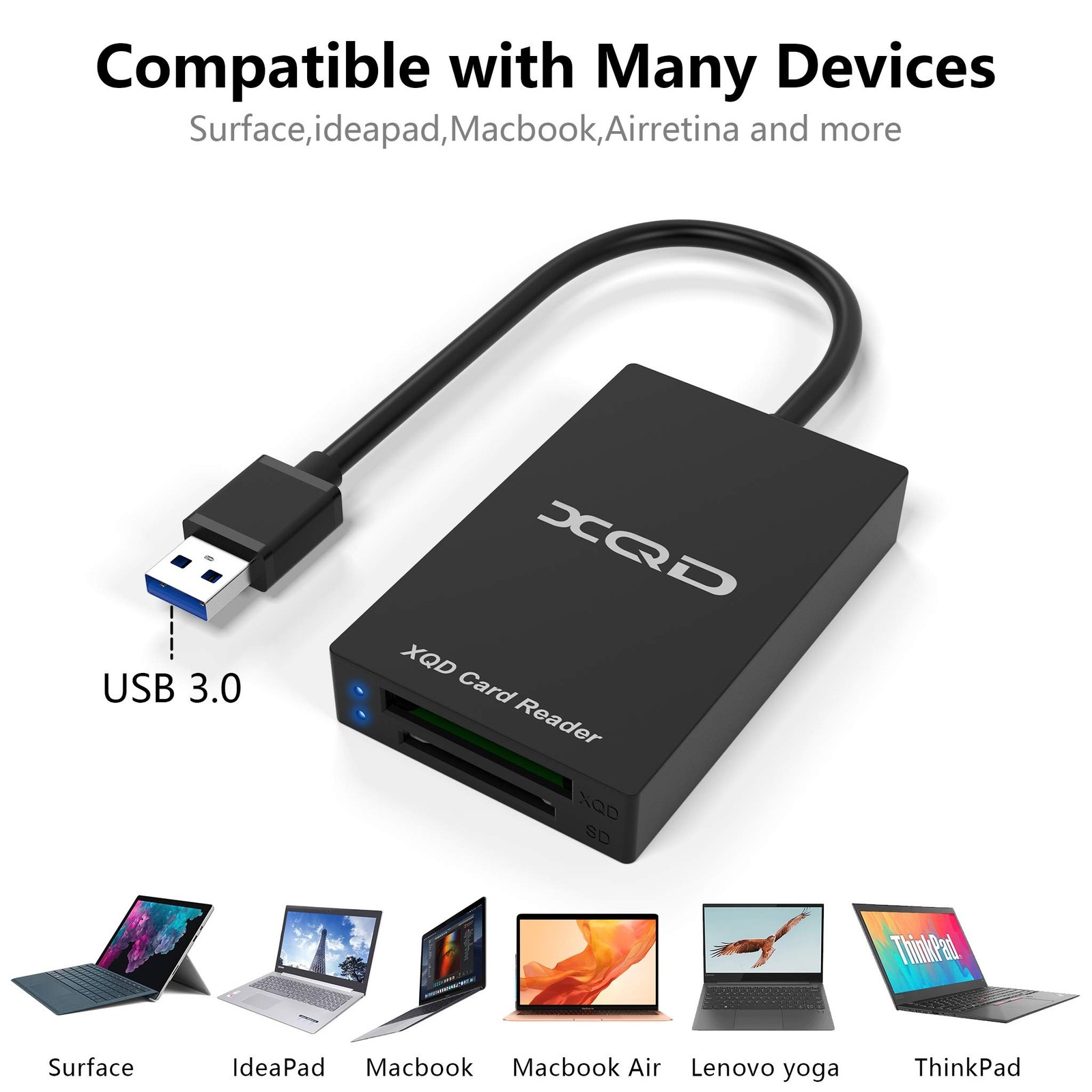 XQD Card Reader, USB 3.0 XQD/SD Card Reader Dual Slot Memory Card Reader 5Gpb…