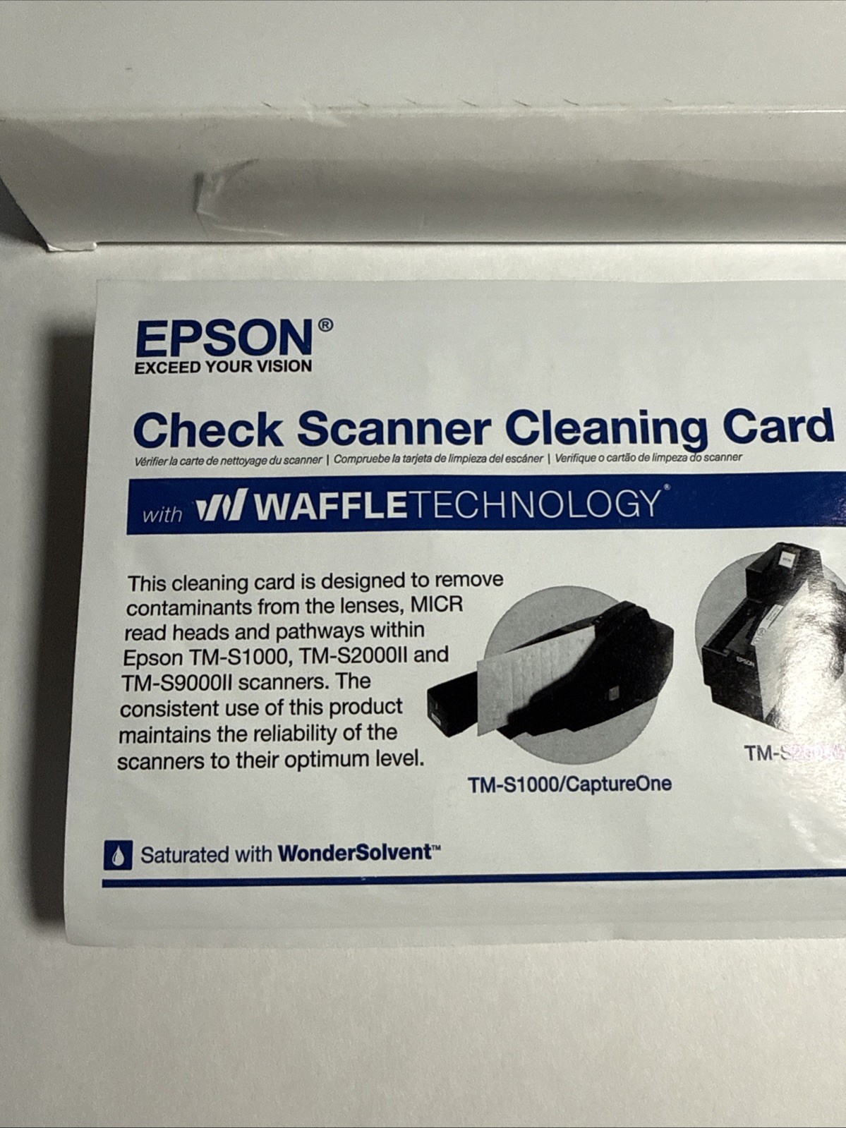 Epson CaptureOne Check Scanner Cleaning Card featuring Waffletechnology 15 Cards