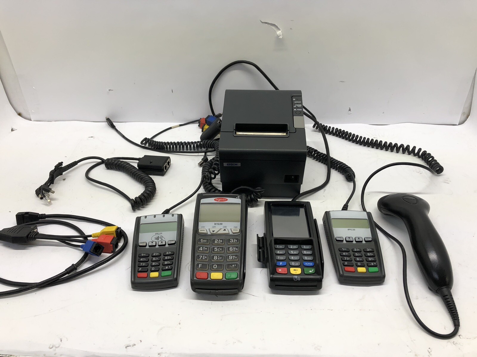LOT OF CREDIT CARD READER TERMINALS, THERMAL RECEIPT PRINTER AND BARCODE SCANNER