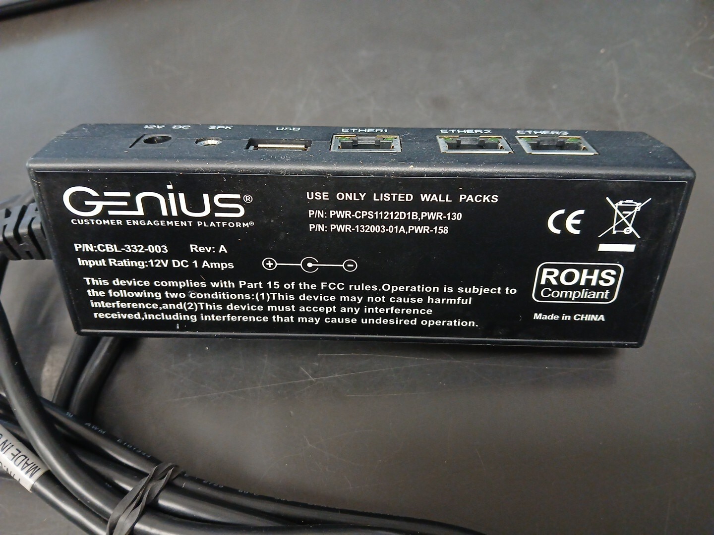 Genius Customer Engagement Platform CBL-332-003 12V Power Supply VERIFONE MX915
