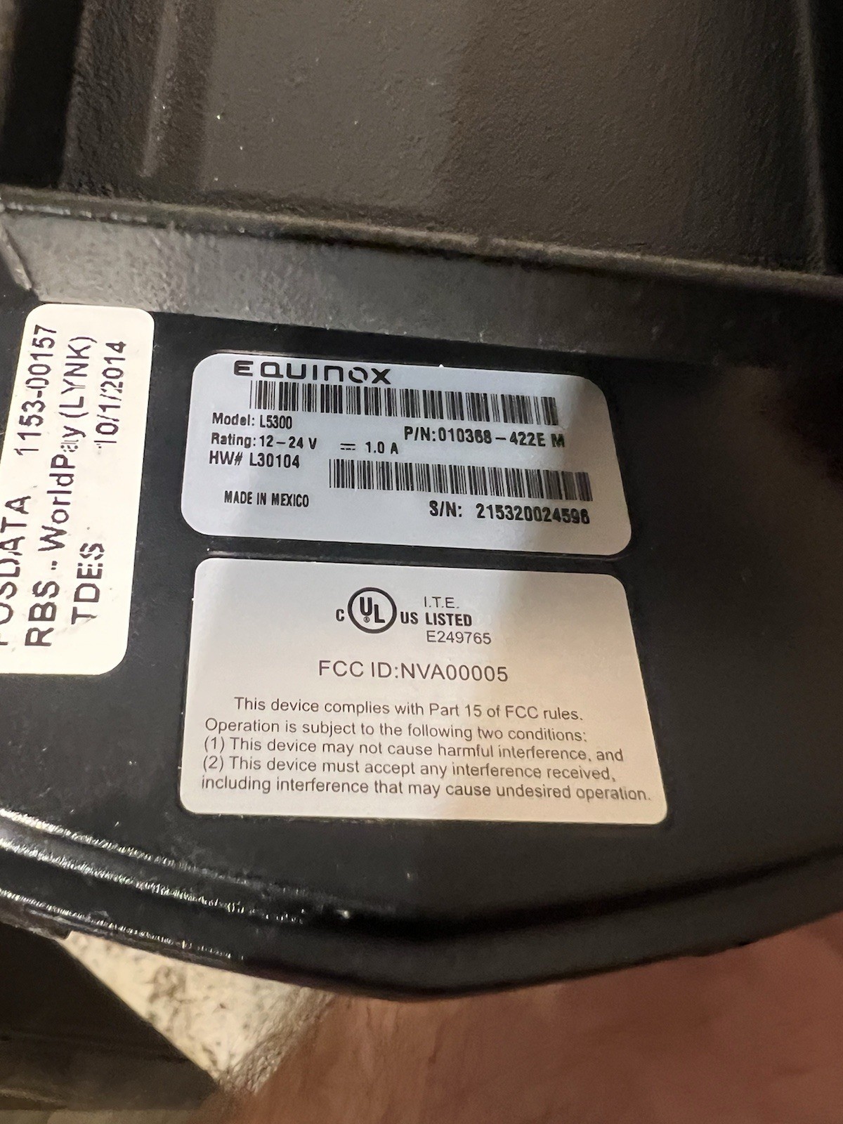 Equinox L5300 Credit Card Terminal – Black – W/ Power Cord & HD Adjustable Mount